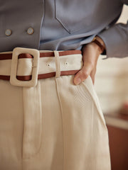 Odette Straight Beige Midi Skirt