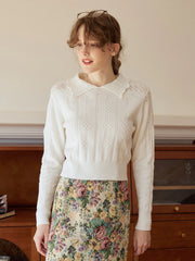 Jasmine Cable Polo White Knit Sweater