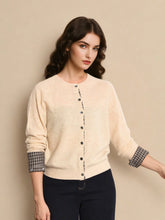 Ariyah Round Neck Plaid 100% Wool Cardigan