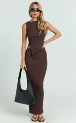 Klarisse Two Piece Set - Asym Top and Maxi Skirt Set in Chocolate