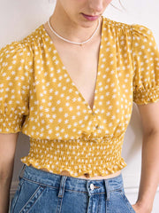 Reina V Neck Puff Sleeve Floral Top