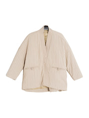 Simple Retro Emi Collarless Pocket Down Jacket - Khaki
