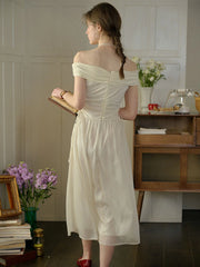 Madeleine Solid Color One Shoulder Casual Dress (No Rose Choker)