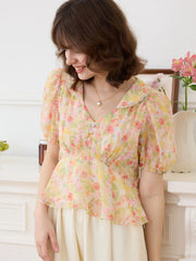 Aliza Chiffon V-neck Puff Sleeve Blouse