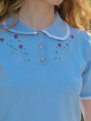 Roselyn Notched Lapel Contrasting Trim Embroidery Top