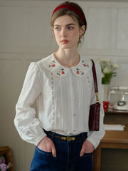 Gracelyn Peter Pan Collar Embroidery Blouse - White