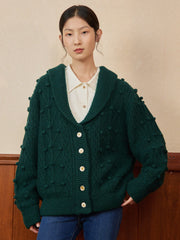 Nataly Cable Popcorn Chunky Green Knit Cardigan