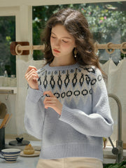 Natasha Round Neck Embroidery Colour Clash Pullover Sweater