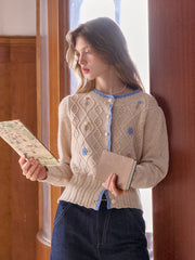 Marie Round Neck Crochet Wool Cardigan