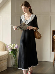 Ellie Square Neck Pleated Viscose Dress