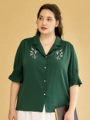 Plus Size Alicia Floral Embroidery V-Neck Blouse