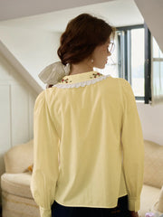 Priyanka Lace Collar Floral Long sleeve Cotton Bouse