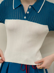 Harmoni Notched Lapel Contrasting Knitted Top