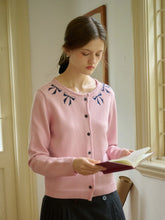 Nyx Round Neck Contrasting Embroidery Bow Cardigan