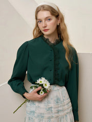 Hanna Puff Sleeve Green Lace Blouse