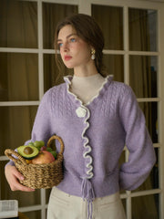 Miller Trimmed Neck Hollow 3D Flower Knitted Cardigan