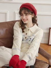 Norah Snowflake Jacquard Polo Fair Isle Knit Sweater