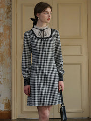 Cecilia Bow Lace Mock Neck Contrast Dress