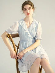 Amaris Original Ballet Girl Print V Neck Puff Sleeve Dress