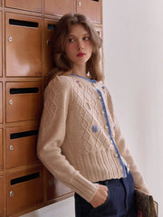Marie Round Neck Crochet Wool Cardigan