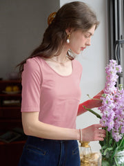 Indigo Round Neck Knit Top - Pink