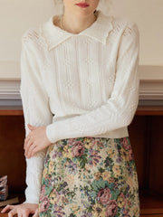 Jasmine Cable Polo White Knit Sweater