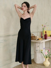 Amaris Versatile V-Neck Back Lace-up Black Suspender Dress