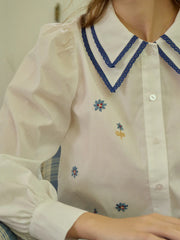 Paloma Embroidered Double-Collar Color-Block Shirt