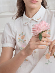 Penelope Peter Pan Collar Embroidery 100% Cotton Blouse