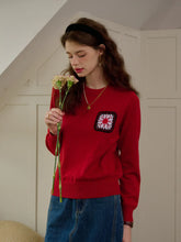 Cadence Ribbed Round Neck Contrasting Embroidery Sweater