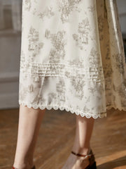 Lyric Printed Stand Collar Midi Dress