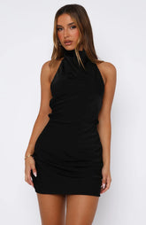 Just Small Talk Halter Mini Dress Black