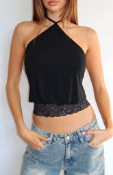 Endless Moment Cinched Waist Halter Top Black
