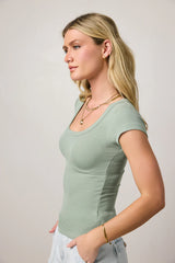 Freya Ribbed Top in Sage