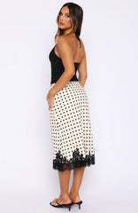 Knew It's You Midi Skirt Off White/Black Polka Dot