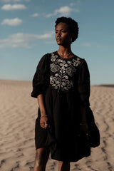 Serendipity Embroidered Midi Dress in Black