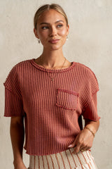 Amaya Knit Tee in Brick