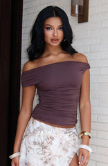 Halfway Over It Off Shoulder Top Chocolate