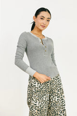 Elise Ribbed Top in Grey