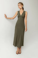 Hailey Lace Trim Maxi Dress in Olive