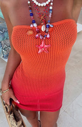 Hotter Than The Sun Crochet Mini Dress Flame Ombre