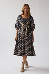 Gloria Floral Midi Dress in Black