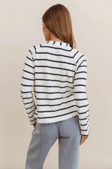 Franny Striped Grommet Top in Navy