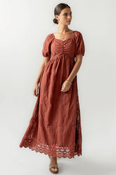 Luca Embroidered Maxi Dress in Dark Berry