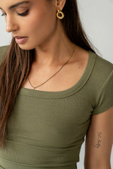 Freya Ribbed Top in Olive