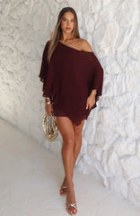 Just For Tonight One Shoulder Mini Dress Burgundy