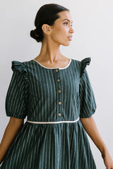 Berlin Corduroy Baby Doll Midi Dress in Green