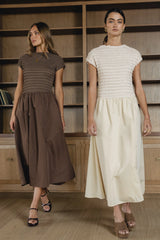 Lorie Mixed Media Maxi Dress in Natural