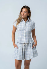 Tristan Plaid Button Up in Blue
