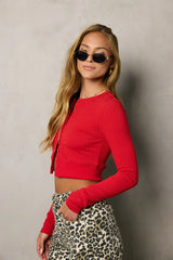 Mallory Button Front Top in Red